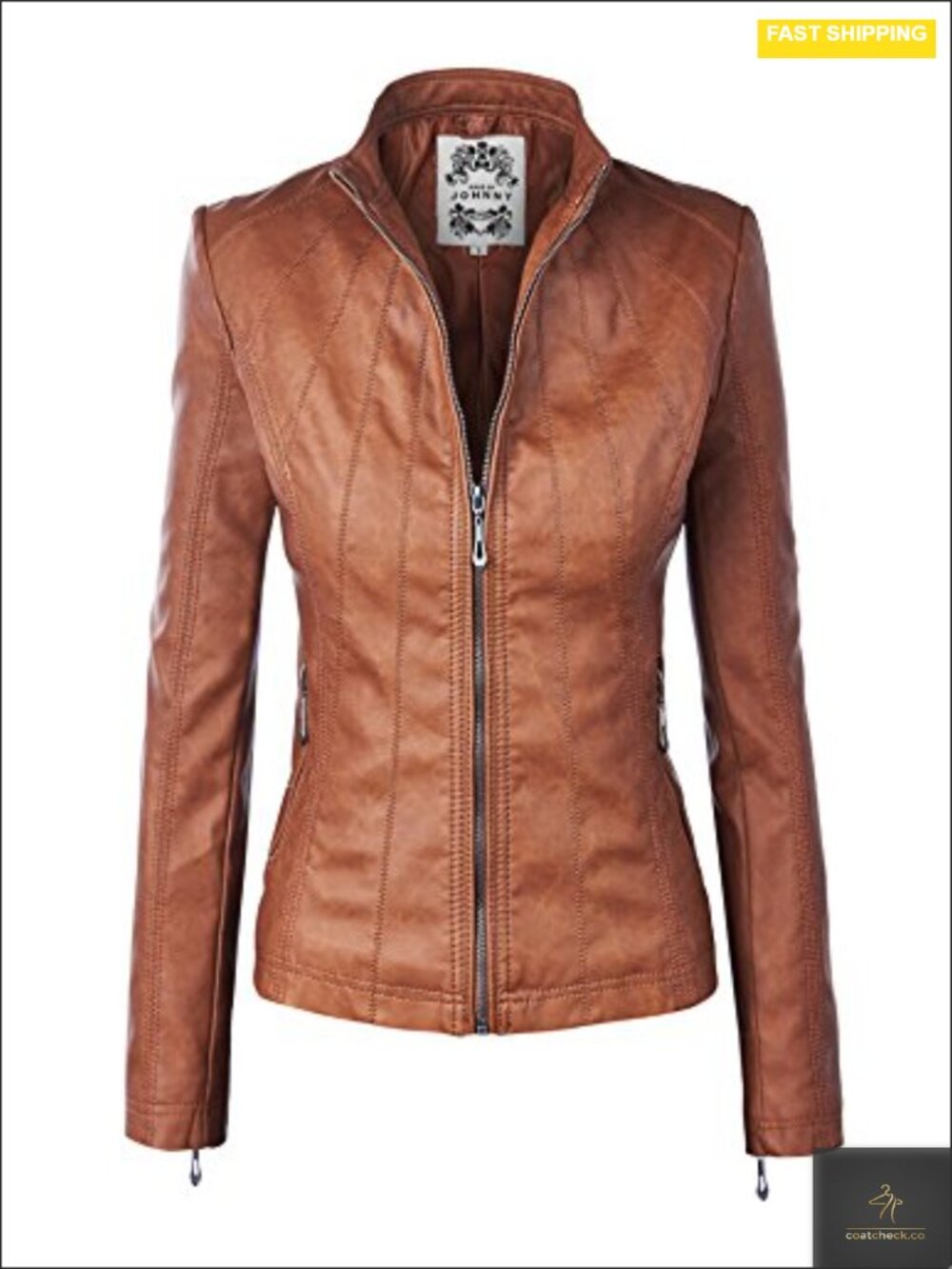 Faux Leather Moto Biker Jacket Zip Up Long Sleeve